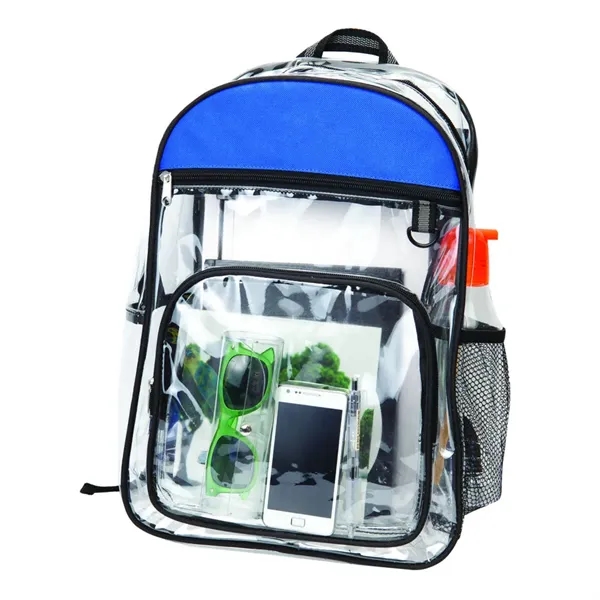 600D polyester, clear PVC backpack. Large zippered main compartment and 2... from ASI 84592 St Regis Group