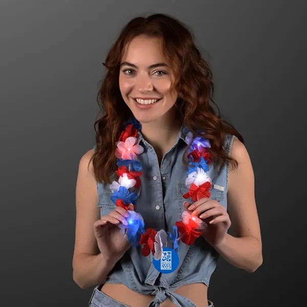 Red, White & Blue LED Hawaiian Lei with Medallion... from ASI 34194 ALightPromos / Alight Promotional Products