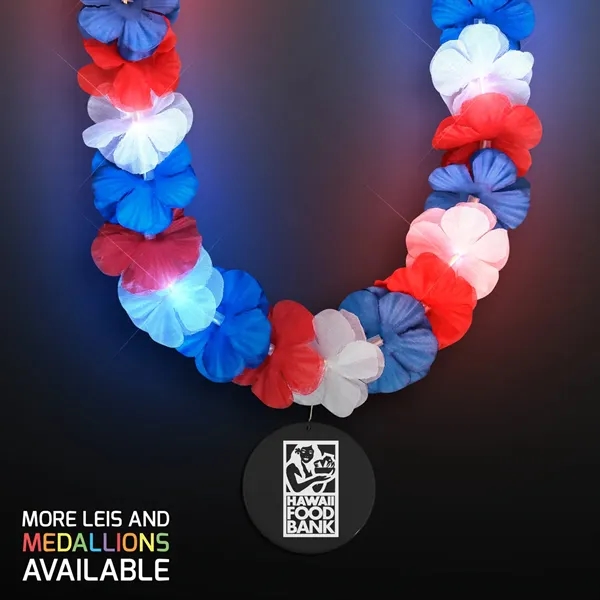 Red, White & Blue LED Hawaiian Lei with Medallion... from ASI 34194 ALightPromos / Alight Promotional Products