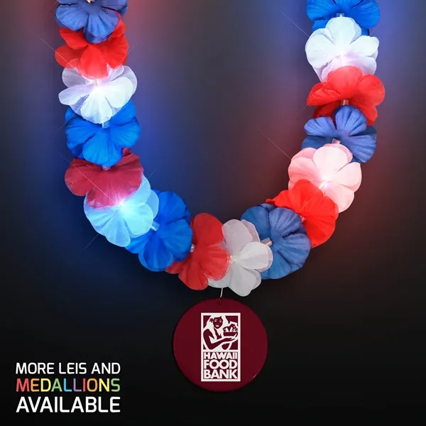 Red, White & Blue LED Hawaiian Lei with Medallion... from ASI 34194 ALightPromos / Alight Promotional Products