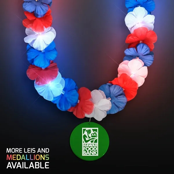 Red, White & Blue LED Hawaiian Lei with Medallion... from ASI 34194 ALightPromos / Alight Promotional Products
