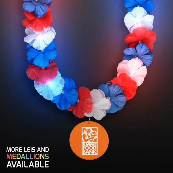 Red, White & Blue LED Hawaiian Lei with Medallion... from ASI 34194 ALightPromos / Alight Promotional Products
