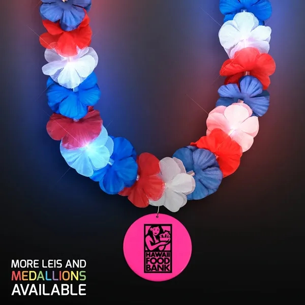 Red, White & Blue LED Hawaiian Lei with Medallion... from ASI 34194 ALightPromos / Alight Promotional Products