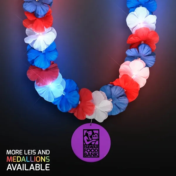 Red, White & Blue LED Hawaiian Lei with Medallion... from ASI 34194 ALightPromos / Alight Promotional Products