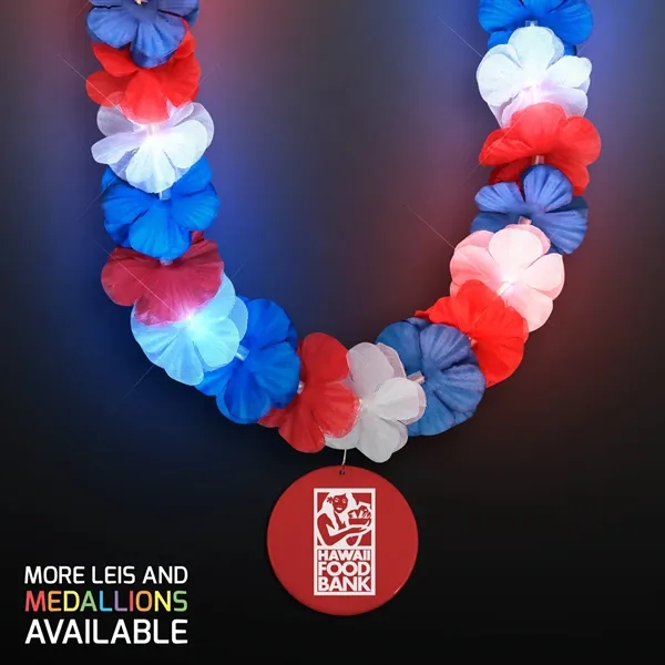Red, White & Blue LED Hawaiian Lei with Medallion... from ASI 34194 ALightPromos / Alight Promotional Products
