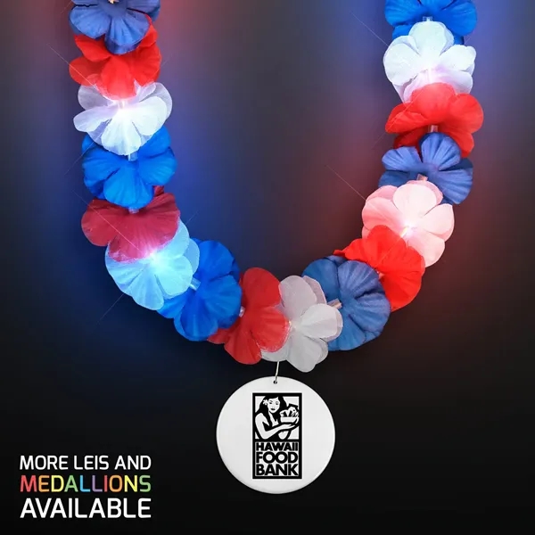 Red, White & Blue LED Hawaiian Lei with Medallion... from ASI 34194 ALightPromos / Alight Promotional Products