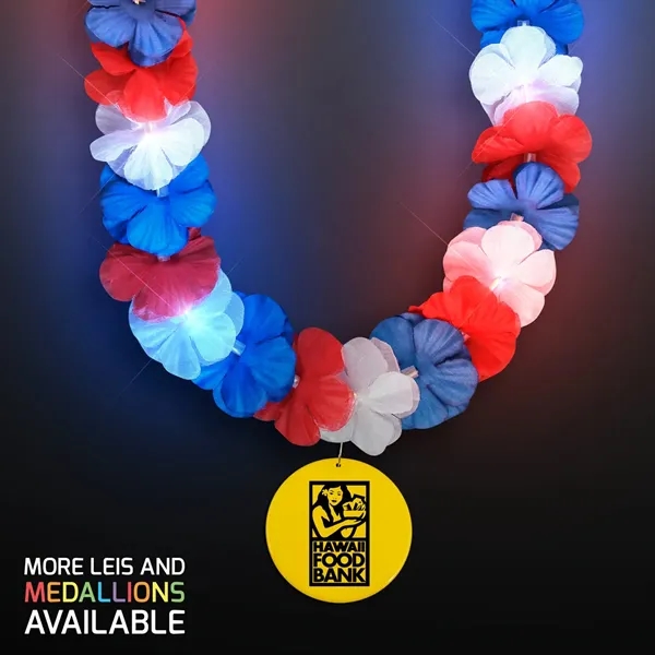 Red, White & Blue LED Hawaiian Lei with Medallion... from ASI 34194 ALightPromos / Alight Promotional Products