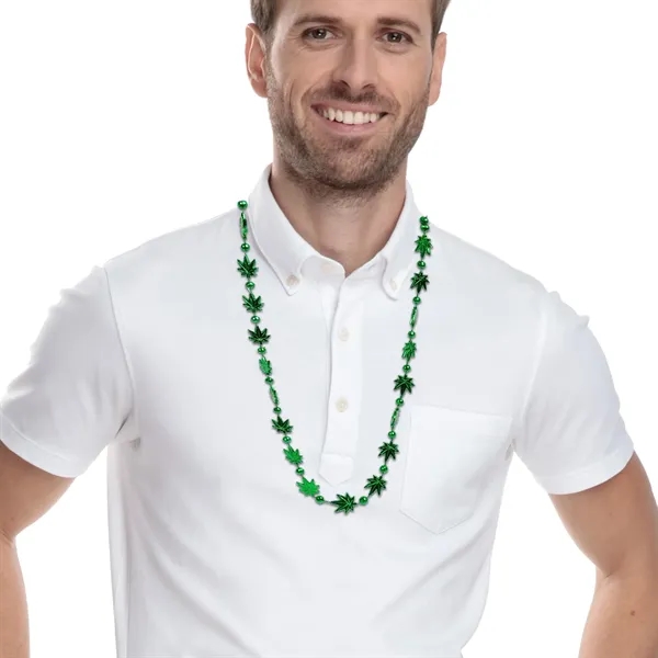 33" green mini weed leaf beaded metallic necklace.... from ASI 42016 Brighter Promotions Inc