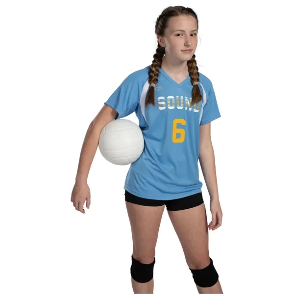 Girls Color Cross Jersey with a v-neck collar.... from ASI 37461 Augusta Sportswear