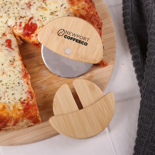 This pizza cutter offers a comfortable grip with its bamboo handle... from ASI 61966 HPG / Beacon Promotions