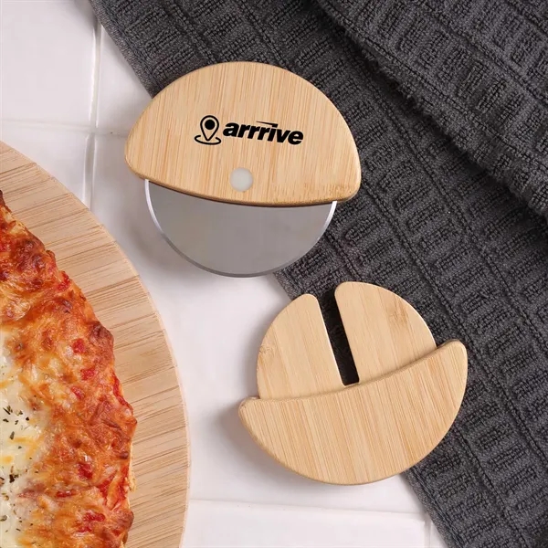 This pizza cutter offers a comfortable grip with its bamboo handle... from ASI 61966 HPG / Beacon Promotions