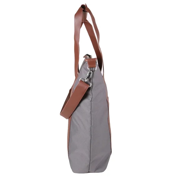 A soft cooler bag made with grey 600D polyester & brown... from ASI 61966 HPG / Beacon Promotions