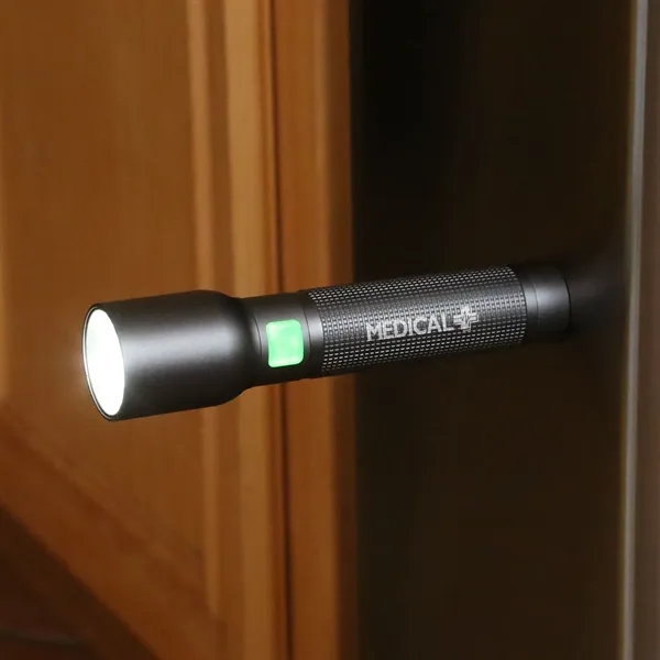 A rechargeable flashlight with case, offers a secure grip, powerful illumination,... from ASI 61966 HPG / Beacon Promotions