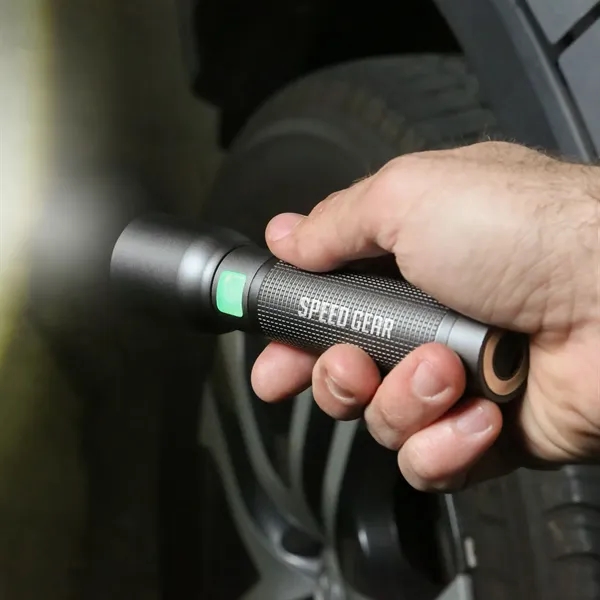 A rechargeable flashlight with case, offers a secure grip, powerful illumination,... from ASI 61966 HPG / Beacon Promotions