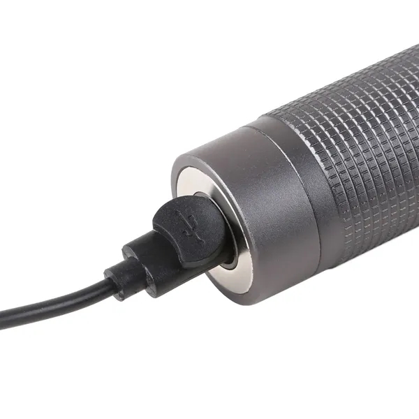 A rechargeable flashlight with case, offers a secure grip, powerful illumination,... from ASI 61966 HPG / Beacon Promotions