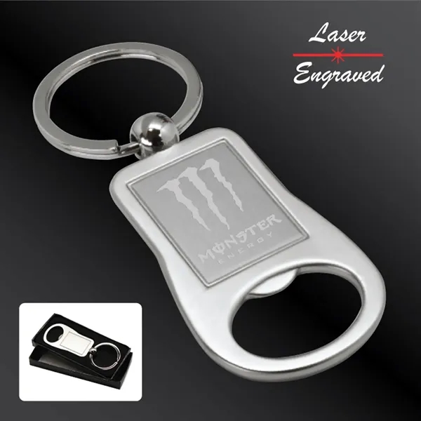 Metal bottle opener with attached key tag with split ring.... from ASI 39820 Opusline (Benmex) / Opus Line