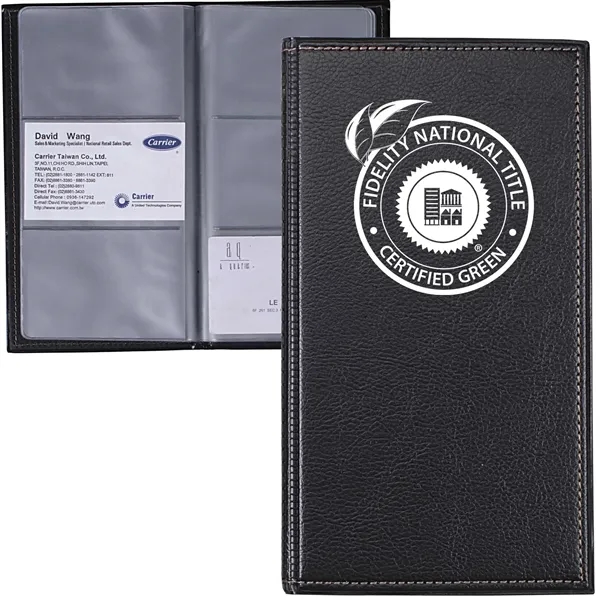 Leatherette business card holder that features clear plastic insert pages with... from ASI 39820 Opusline (Benmex) / Opus Line