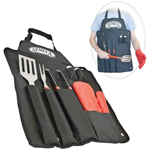 Seven-piece BBQ tool set with apron that's great for camping, cookouts... from ASI 39820 Opusline (Benmex) / Opus Line