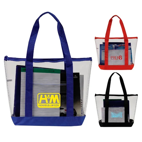 Clear PVC tote bag with full zipper top gusset, front clear... from ASI 39820 Opusline (Benmex) / Opus Line