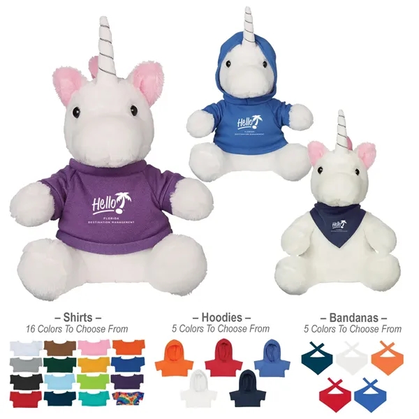 8 1/2" unicorn stuffed animal with your choice of shirt, hoodie,... from ASI 61125 Hit Promotional Products / Hit®