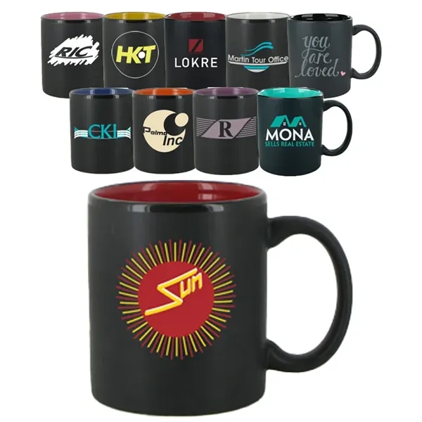 11 oz C-Handle ceramic mug matte black out with interior accent... from ASI 46573 Cooper & Clement Inc