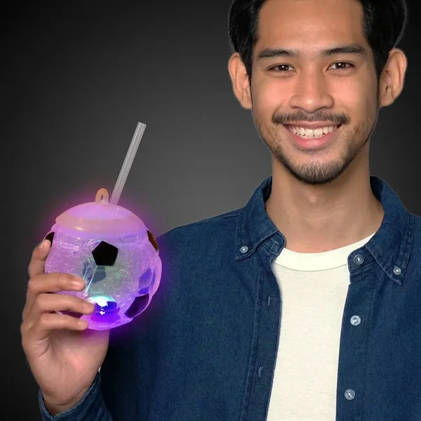 18 oz. acrylic soccer ball shaped cup with lid, straw and... from ASI 42016 Brighter Promotions Inc