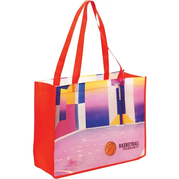 Grocery tote bag made from durable laminated non-woven. Customize the front... from ASI 61966 HPG / BCG Creations HPG Gold
