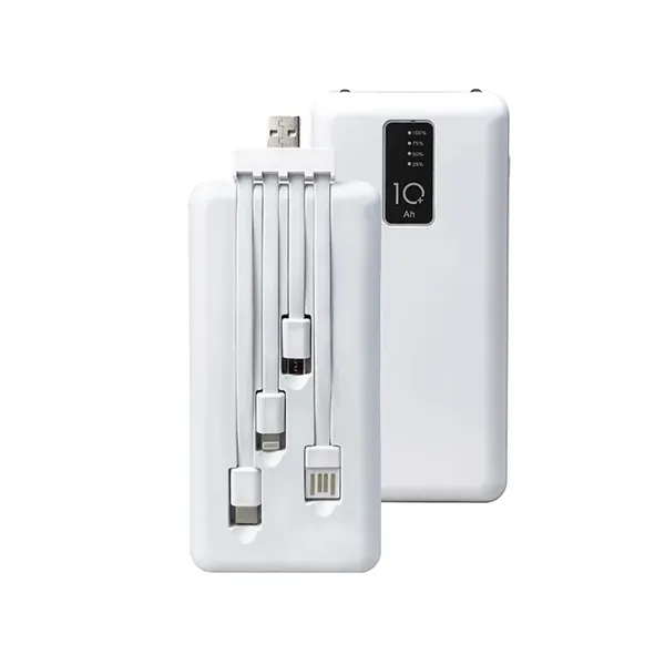 Portable 10000 mAh power bank with built-in cable plus 1 color... from ASI 37218 Athena Promo (tm)