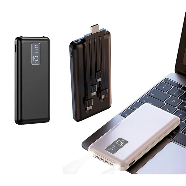 Portable 10000 mAh power bank with built-in cable plus 1 color... from ASI 37218 Athena Promo (tm)