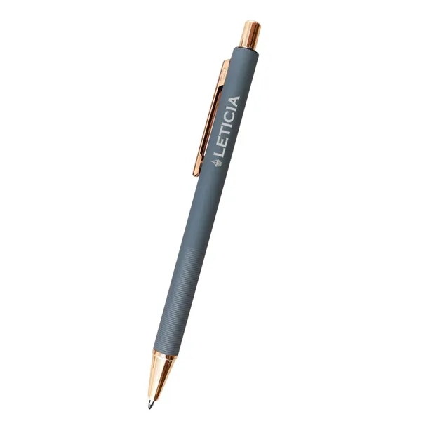 5.5" aluminum Harlow plunger-action pen with rose gold accents and pocket... from ASI 61125 Hit Promotional Products / Hit®