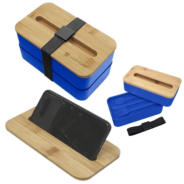 Stackable two-tier Bento Box with removable divider and bamboo wood lid... from ASI 61125 Hit Promotional Products