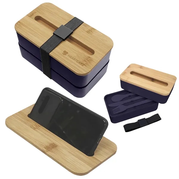 Stackable two-tier Bento Box with removable divider and bamboo wood lid... from ASI 61125 Hit Promotional Products