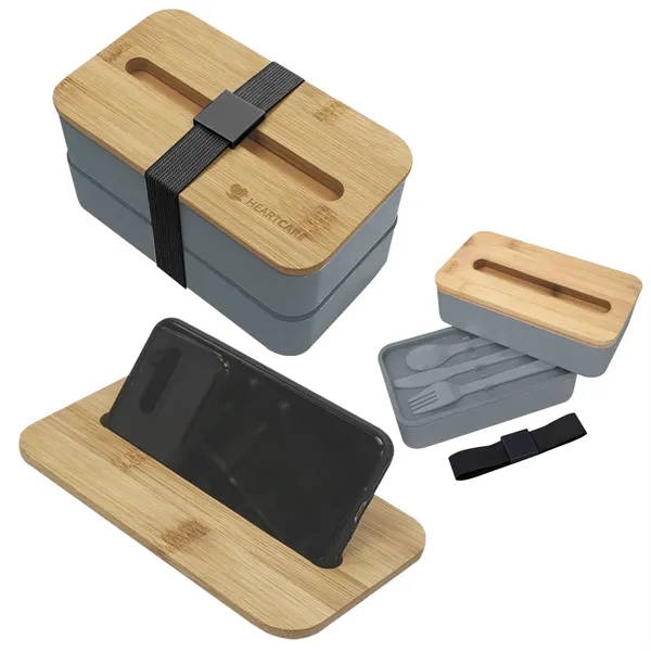 Stackable two-tier Bento Box with removable divider and bamboo wood lid... from ASI 61125 Hit Promotional Products
