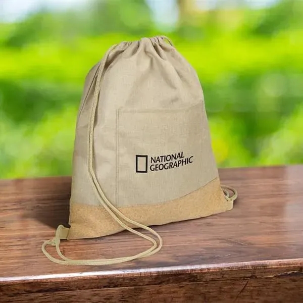 13.75" x 16.5" drawstring bag with a front pocket and cork... from ASI 90807 Tekweld
