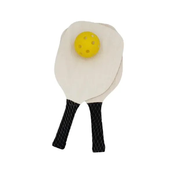 Set of wooden paddles and yellow ball in a white mesh... from ASI 55675 Galaxy Balloons Inc