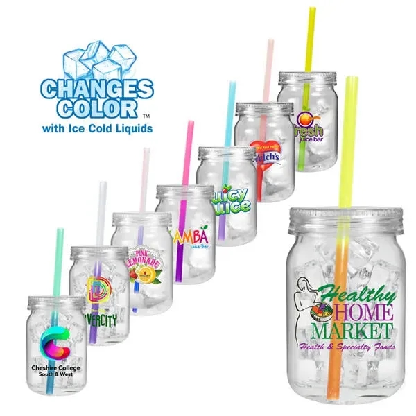 24 oz. Plastic Mason Jar with Mood™ Straw, Full Color Digi... from ASI 30270 Aakron Line
