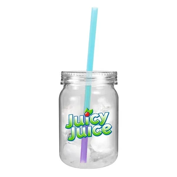 24 oz. Plastic Mason Jar with Mood™ Straw, Full Color Digi... from ASI 30270 Aakron Line