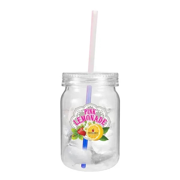 24 oz. Plastic Mason Jar with Mood™ Straw, Full Color Digi... from ASI 30270 Aakron Line
