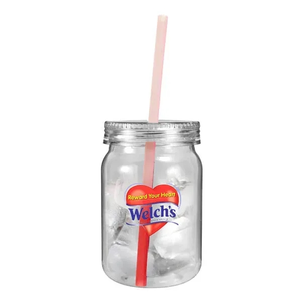24 oz. Plastic Mason Jar with Mood™ Straw, Full Color Digi... from ASI 30270 Aakron Line