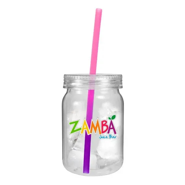 24 oz. Plastic Mason Jar with Mood™ Straw, Full Color Digi... from ASI 30270 Aakron Line