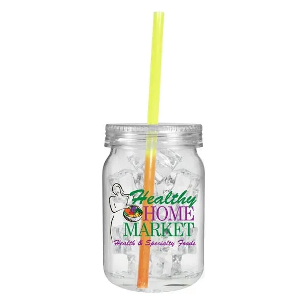 24 oz. Plastic Mason Jar with Mood™ Straw, Full Color Digi... from ASI 30270 Aakron Line