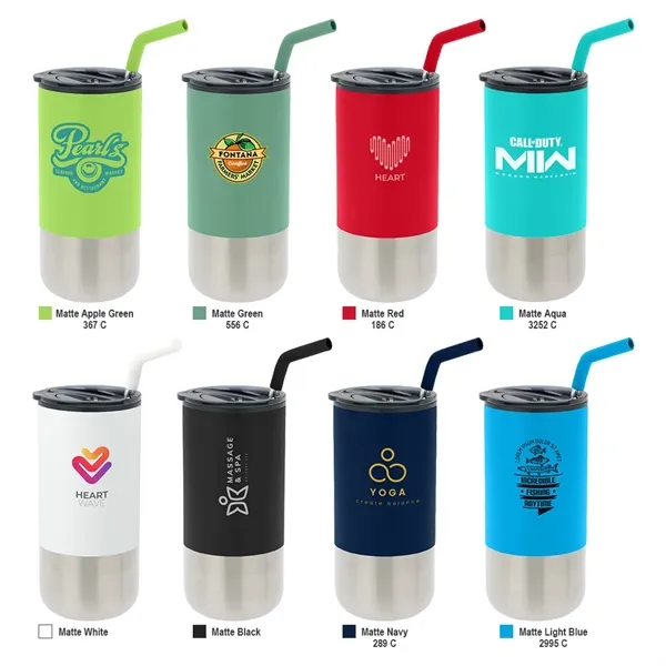 16 oz tumbler with silicone tip straw, plastic liner, silver base... from ASI 31517 Admart Products