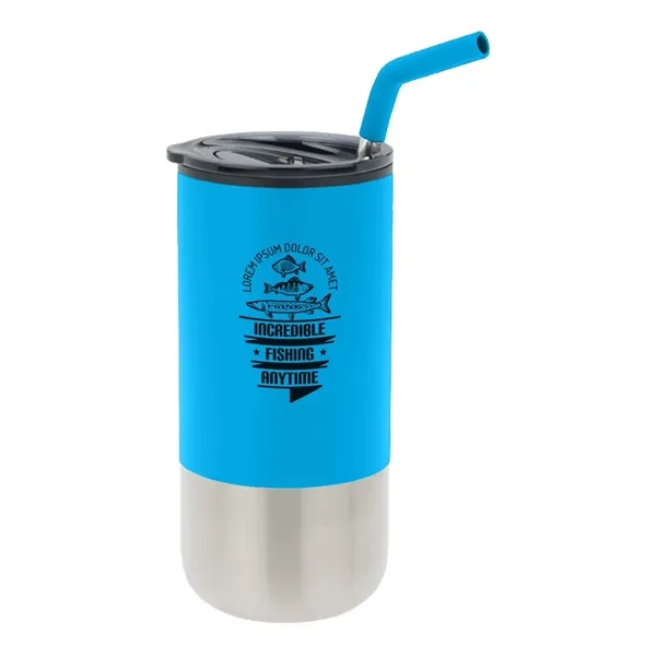 16 oz tumbler with silicone tip straw, plastic liner, silver base... from ASI 31517 Admart Products