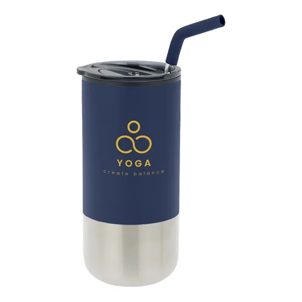 16 oz tumbler with silicone tip straw, plastic liner, silver base... from ASI 31517 Admart Products
