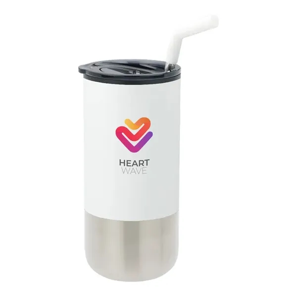 16 oz tumbler with silicone tip straw, plastic liner, silver base... from ASI 31517 Admart Products