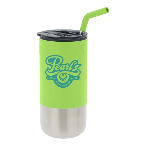 16 oz tumbler with silicone tip straw, plastic liner, silver base... from ASI 31517 Admart Products