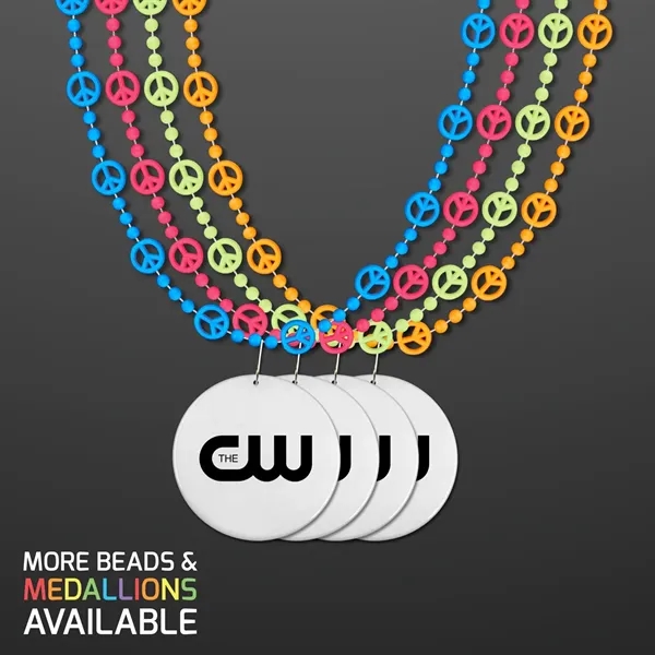 Peace Sign Bead Necklaces with White Medallion (NON-LIGHT UP); Imprint Pricing... from ASI 34194 ALightPromos
