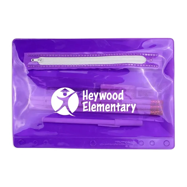 6.25"H x 9.25"W Clear zippered School kit includes pencils, stick pen,... from ASI 54040 Fey Promo / Fey Binders and Organization Solutions