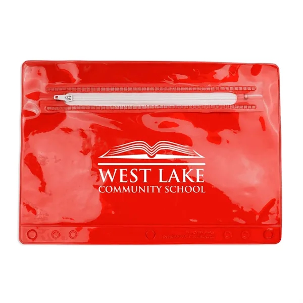 6.25"H x 9.25"W Clear zippered School pouch with binder holes.... from ASI 54040 Fey Promo / Fey Binders and Organization Solutions
