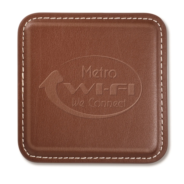 3.75"H x 3.75"W square coaster made of genuine bonded leather with... from ASI 54040 Fey Promo / Mi Line by Fey